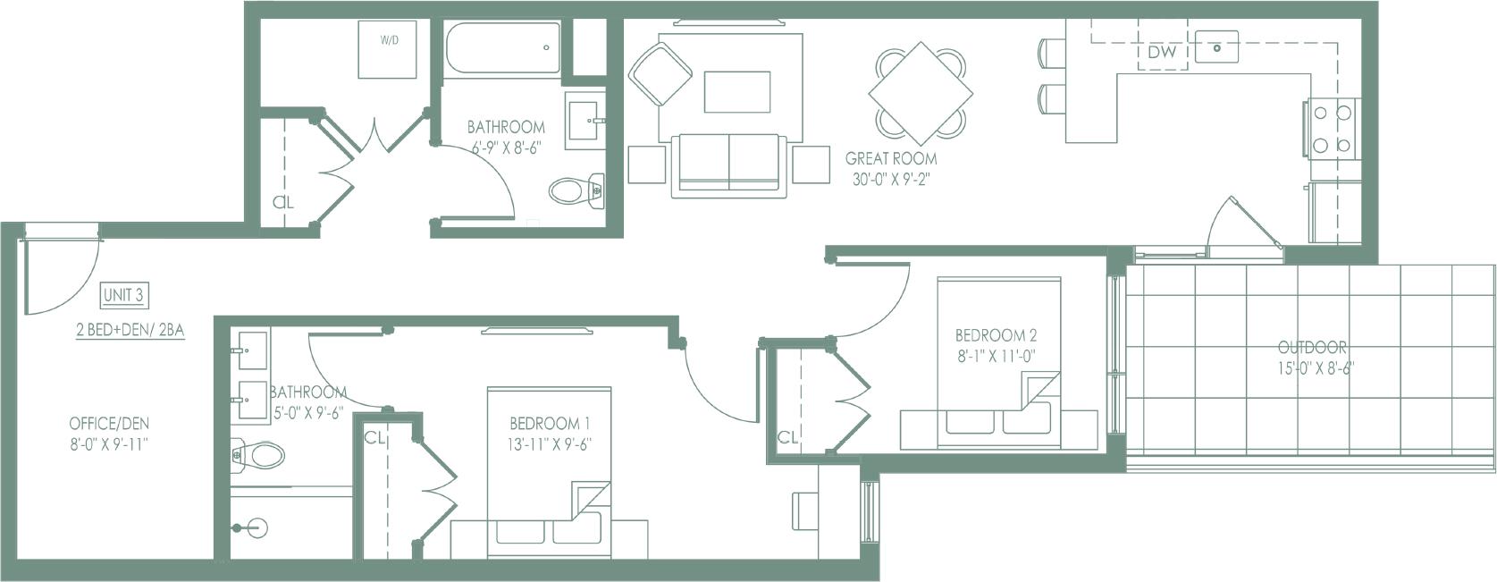 The Pine Floor Plan Unit 3 2 Bed 2 Bath