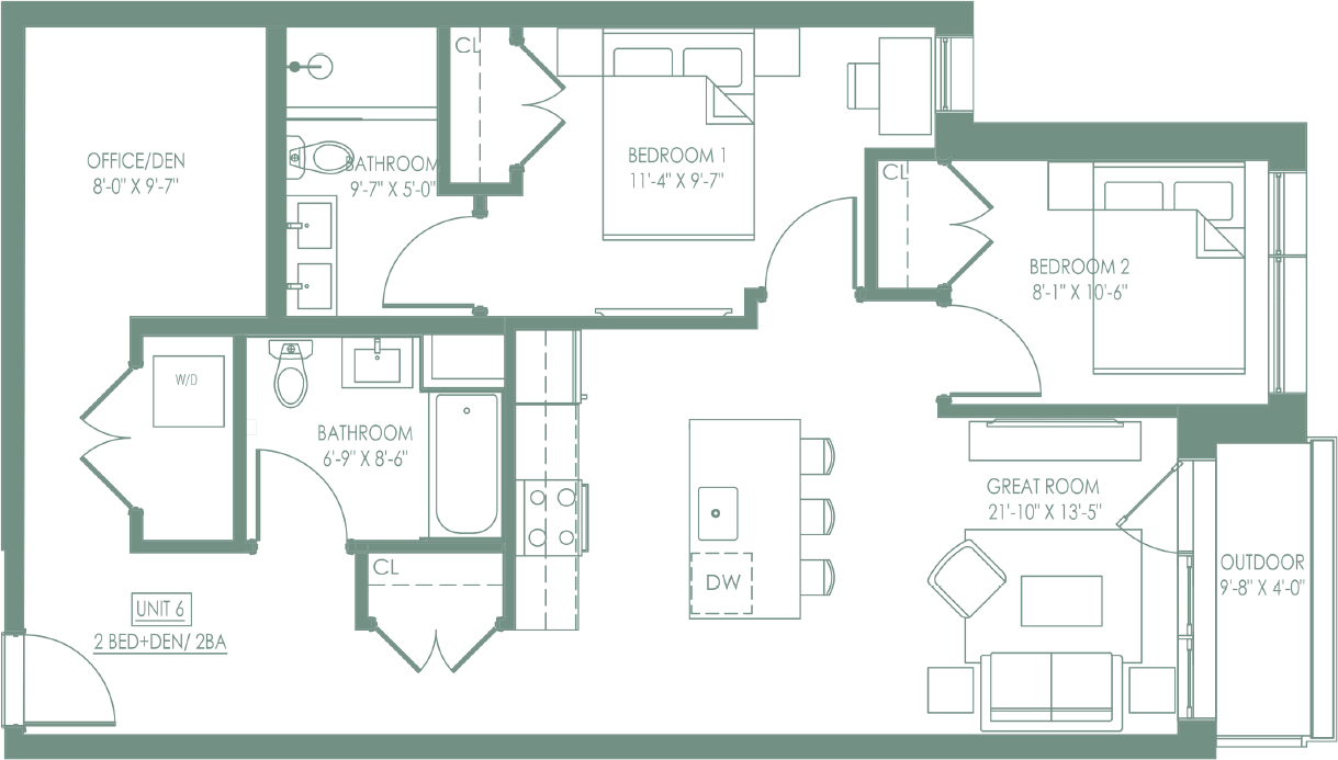 The Pine Floor Plan Unit 6 2 Bed 2 Bath