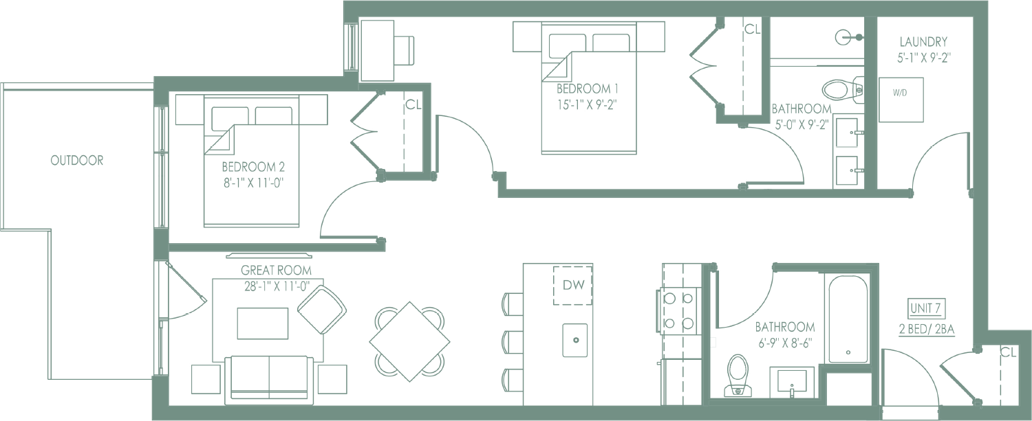The Pine Floor Plan Unit 7 2 Bed 2 Bath